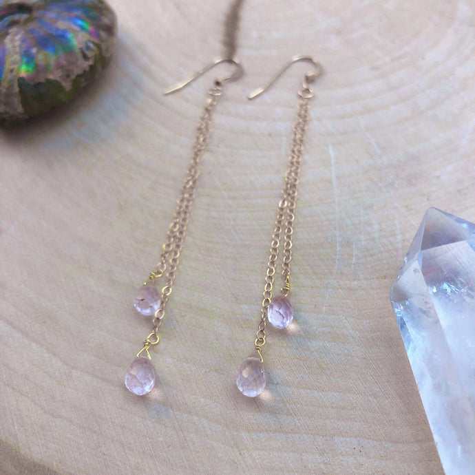 long rose quartz dangle earrings